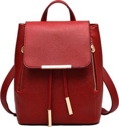 Red Leather Standard Backpack, Chic School Backpack With Zipper Pocket, Trendy Red Leather Backpack With Zipper Closure, Chic Red Backpack Bag, Trendy Red Leather Everyday Backpack, Burgundy Backpack With Adjustable Strap For School, Trendy Red Shoulder Bag Backpack, Trendy Red Backpack Style Shoulder Bag, Trendy Red Backpack Shoulder Bag