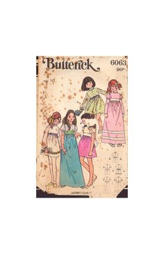 the butterick pattern for girls'dresses is shown