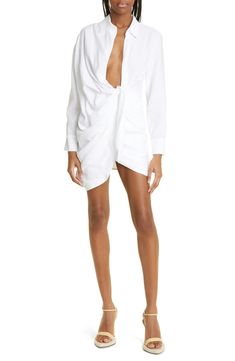 Jacquemus La Robe Bahia Long Sleeve Sash Dress | Nordstrom Jacquemus Dress, Dress Sash, Shirtdress, Casual Elegance, Dress 100, Nordstrom Dresses, Plunging Neckline, Designer Outfits Woman, Retro Inspired