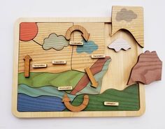 Water cycle puzzle, wooden puzzle, Earth day Parts Of A Volcano, Puzzle Logo, Weathering And Erosion, Rock Cycle, Toys Diy, Water Cycle, Wood Puzzles