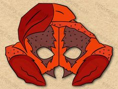 an orange mask with holes in the middle and red hair on it's head