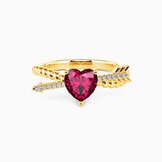 "Cupid's Embrace" Stackable Dainty Ring- SHE·SAID·YES Jewelry Yellow Gold Jewelry With Center Stone For Valentine's Day, Valentine's Day Yellow Gold Jewelry With Center Stone, Lab-created Ruby Promise Ring With Diamond Accents, Valentine's Day Diamond Jewelry With Center Stone, Arrow Jewelry, 12 Stones, Cupids Arrow, She Said Yes, The Arrow