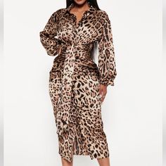 True To Size, New With Tags. Leopard Print Knee-length Dress For Date Night, Knee-length Leopard Print Dress For Date Night, Chic Leopard Print Knee-length Midi Dress, Casual Leopard Print Midi Dress For Party, Leopard Print Midi Dress For Brunch, Leopard Print Midi Dress For Spring Night Out, Spring Leopard Print Midi Dress For Night Out, Casual Leopard Print Midi Dress For Date Night, Chic Long Sleeve Leopard Print Dress