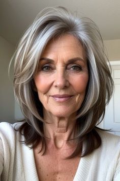 Grey Hair Colors For Older Women, Grey Shag Hairstyles, Gray Shag Hairstyles, Medium Length Shag Hairstyles, Grey Hair Over 50, Medium Shag, Medium Shag Haircuts, Haircuts For Medium Length Hair, Layered Haircuts For Medium Hair