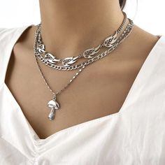 This Unique Shroom 3 Piece Set Is A Wonderful Addition To Your Wardrobe And Your Style; Sure To Get Lots Of Compliments! Gshmjh00m00m6a2 Chain Layering, Couple Fashion, Mushroom Necklace, Heart Choker Necklace, Womens Chokers, Layered Necklace Set, Heart Choker, Multi Layer Necklace, Bee Necklace