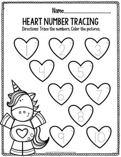 the heart number traceing worksheet for valentine's day with hearts on it