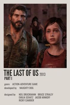 the last of us movie poster with two people standing next to each other in front of a