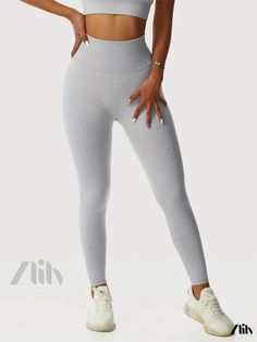 Zlily - Premium Womens Fitness Apparel: Breathable Long-Sleeved Pants Set - Ideal for Running, Yoga, and Fitness Activities - 2-Piece Sports Suit for Active Women Stretch High Waist Sets, High Waist Stretch Sets In Solid Color, High Waist Solid Stretch Sets, Spring Gym Sets With Stretch Fit, Gray Non-stretch Athleisure Activewear, Breathable Micro-elastic Yoga Pants For Sports, 4-way Stretch Yoga Pants With Ribbed Waistband For Sports, Sports Yoga Pants With 4-way Stretch And Breathable Fabric, Sports Leggings With Ribbed 4-way Stretch Waistband