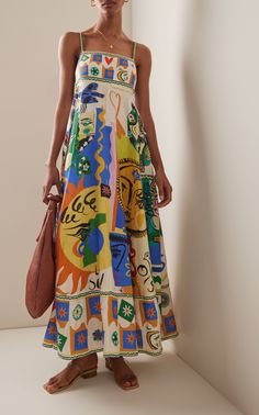 Style Désinvolte Chic, Cotton Sundress, Summer Linen Dresses, Printed Long Dresses, Women Long Dresses, Looks Style