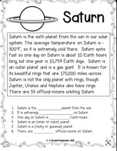 saturn is the sixth planet from the sun in our solar system printable worksheet