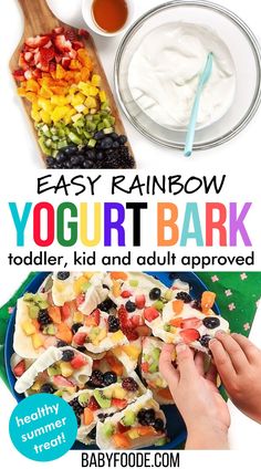 an easy rainbow yogurt bark recipe for toddlers, kids and adults