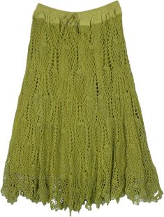 Yes, it is possible to feel comfortable yet look fashionable with this hand-knit gorgeous crochet skirt in parrot green. The pull-up style has an elastic waist that works well to adjust the size according to need. #tlb #CrochetClothing #MaxiSkirt #bohemianfashion #MilitaryGreenCrochetSkirt Spring Green Crochet Knit Dress, Green Knit Crochet Dress For Spring, Green Crochet Knit Dress For The Beach, Green Knit Crochet Dress For The Beach, Casual Green Crochet Knit Dress, Green Bohemian Crochet Dress, Green Bohemian Knit Crochet Top, Spring Green Crochet Lace Dress, Casual Green Crochet Dress