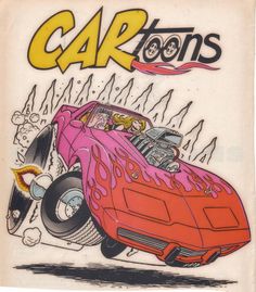 an old cartoon car with flames coming out of it's hood and the word cars on