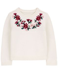 Crafted in soft sweater knit cotton with a festive knit in design, this sweater makes the perfect layer. Preemie Clothes, Holiday Sweaters, Holiday Floral, Carters Girl, Floral Sweater, Long Sleeve Pullover Sweater, Sweater White, Soft Sweater, Holiday Sweater