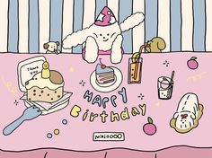 a birthday card with an image of a teddy bear and other items on the table