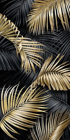 black and gold palm leaves are featured in this image, which is very similar to the real thing