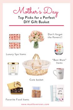 mother's day gift guide with flowers and gifts for the mom in her life