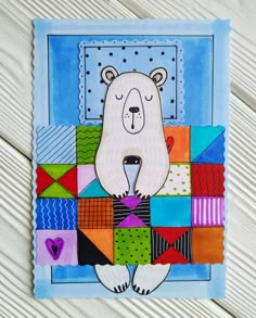 a drawing of a polar bear with colorful squares