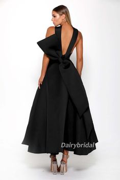 Black A-line Satin High Neck Backless Tea-Length Bridesmaid Dress, FC2 – Dairy Bridal Tea Length Bridesmaid Dresses, Elegant Dresses Classy, Tea Length, Classy Dress, Bridesmaid Dress, Classy Outfits, Elegant Dresses, Evening Gowns, Custom Color