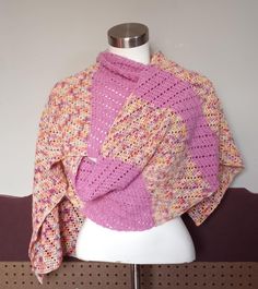 Peonies & Daisies is named for the colors used. The pattern is called It's All About Pink. The 2 together created this breathtaking wrap. The combination of yarns makes it buttery soft also. I love joining the colors in various color blocks.  Yarn- Alpaca Lace Color- Peony Pink Yarn- Miss Babs Babette-Dulcinea Color- Daisies Length of complete wrap- 104" Width- 16" Handmade Pink Shawl For Spring, One Size Multicolor Wrap, Pink Crochet Shawl One Size, Pink Crochet Patterns In Yarn, Pink Knitted Patterns In Yarn, Pink Knitted Patterns From Yarn, Pink Knitted Yarn Patterns, Black Peony, Peony Pink