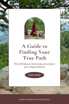 a woman sitting on top of a rock next to a tree with the words, a guide