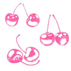 three cherries are shown in pink ink