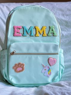 High quality nylon backpack. Perfect for school, collage and travel!  Free 6 patches/ letters and making are included in the customized option.  Choose your own letter patches to add the personal touch.  Size: 15 inch tall x 5 inch thick x 11 inch wide School Bag With Letter Patch For Back To School, School Bags With Letter Patch For Back To School, Back To School Bags With Letter Patch, School Backpack With Embroidered Patch, School Backpack With Letter Embroidery, School Collage, Travel Free, Letter Patches, Backpack Patches