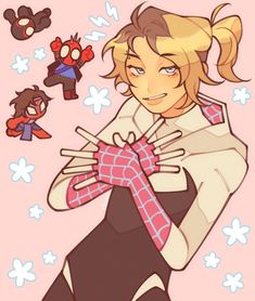 a drawing of a woman with her hands in front of her face and teddy bears around her