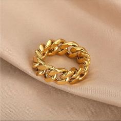 18k Real Gold Plated Over Stainless Steel Chunky Chain Ring Hypoallergenic Water Resistant Great Quality Trendy Ring, Linking Rings, Hand Jewelry, Cuban Chain, Rings Simple, Stylish Jewelry, Chain Ring, Types Of Rings, Stainless Steel Chain