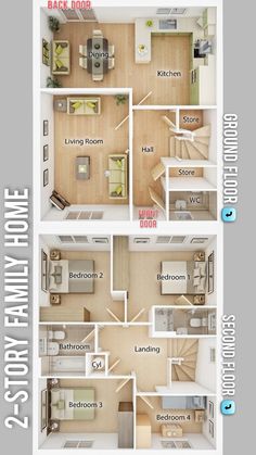 two story house plans with 2 bedroom and 3 bathroom