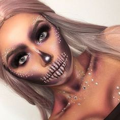 Glam Skull, Beautiful Halloween Makeup, Holloween Makeup, Cute Halloween Makeup, Halloween Makeup Diy, Skeleton Makeup, Halloween Makeup Ideas, Halloween Makeup Pretty