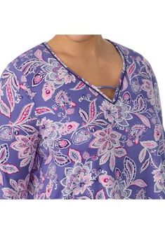 Rest in cozy comfort when you wear this soft two-piece printed pajama set from Ellen Tracy. | Ellen Tracy Women's Plus Size Printed Pajama Set, 1X V-neck Printed Sleepwear For Loungewear, Printed V-neck Tops For Loungewear, Printed Pajama, Ellen Tracy, Print Pajamas, Comforters Cozy, Pajama Set, Pajamas, Two Piece