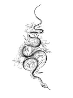 a drawing of a snake with leaves on it's back and the tail curled up