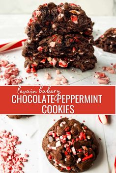 chocolate peppermint cookies stacked on top of each other