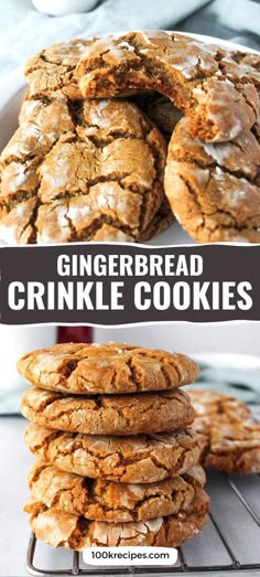 gingerbread crinkle cookies stacked on top of each other