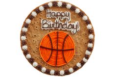 a birthday cake with a basketball design on the top and happy birthday written in frosting