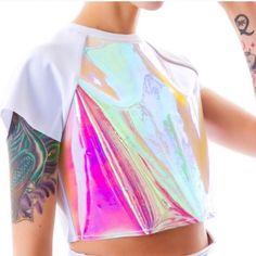 Unif Holographic Spacer Top. Never Worn. Has Some Damage To The Holographic Part (See Photos) - Not Sure How That Happened. Other Than That, New Condition. Winx Club, Burning Man, See Photo, Crop Tops, Silver, Women Shopping, Quick Saves, Color