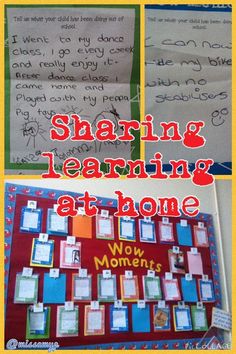 a collage of pictures with the words sharing learning at home