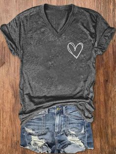 Women's Attitude Like Beth Booty Like Lainey Loyal Like Teeter Print V-Neck T-Shirt Gray V-neck T-shirt With Graphic Print, Trendy Soft-washed V-neck Top, Gray Relaxed Fit V-neck T-shirt, Casual Gray Tops With Comfortable Fit, Fall V-neck Graphic Tee T-shirt, Comfortable Gray V-neck T-shirt, V-neck Top With Heart Graphic For Summer, V-neck Tops With Heart Graphic For Summer, V-neck Letter Print T-shirt For Fall