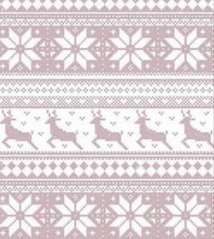 a knitted pattern with reindeers and snowflakes on the side, in pink and white