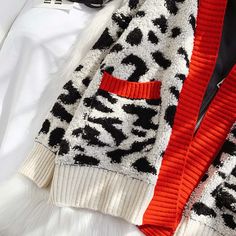 Style: commuting Size: one size Color: red, yellow Trendy Winter Cardigan With Contrast Color, Winter Red Patchwork Cardigan, Casual Red Patchwork Cardigan, Trendy Red Patchwork Sweater, Trendy Red Sweater With Patchwork, Winter Glove, Red Yellow, Knit Cardigan, Leopard Print