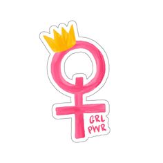 a pink sticker with the word girl power written on it and a yellow crown