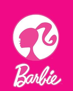 the logo for barbie's hair salon is shown on a pink background with white lettering