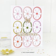 a card with flowers and the words fabulous on it