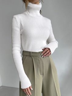 Solid High Neck Slim Knit Sweater Slim Fit Sweater, Tight Sweater, Knit Bottom, Bottoming Shirt, Looks Vintage, High Collar, Look Fashion, Minimalist Fashion, Turtleneck Sweater