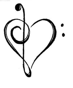 a musical note in the shape of a heart with a treble on it's side