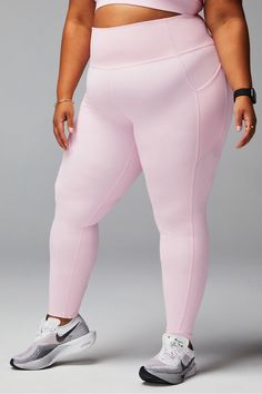 Oasis PureLuxe High-Waisted Legging Fabletics pink female Activewear >> Womens >> Bottoms >> Leggings >> Full Length PureLuxe plus Yoga and Studio 4-Way Stretch/Moisture-Wicking/UPF Protection Pink Full Length Compression Activewear, Pink Stretch Bottoms For Light Exercise, Pink Activewear With Elastic Waistband, High Waist Pink Activewear With Elastic Waistband, Tight Moisture-wicking Pink Bottoms, Pink Tight Moisture-wicking Bottoms, Compressive Pink Pants For Pilates, Pink Moisture-wicking Tight Bottoms, Pink Fitted Activewear With Wide Waistband