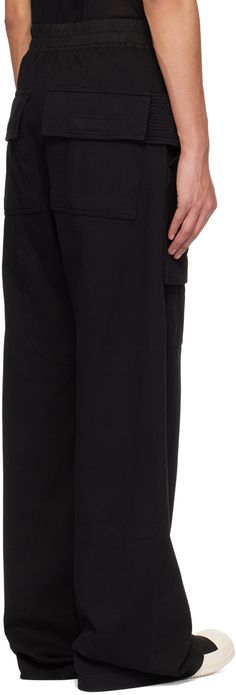 GOTS-certified organic cotton jersey cargo pants. · Drawstring at elasticized poplin waistband · Four-pocket styling · Cargo pockets at front · Hammer loop at outseams Supplier color: Black Wide Cargo Pants, Rick Owens Drkshdw, Rick Owens, Cargo Pants, Organic Cotton, Pants, Black, Color, Trousers