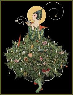 a painting of a woman in a christmas tree