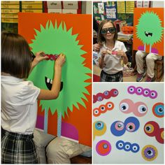 two girls are making art with paper and scissors